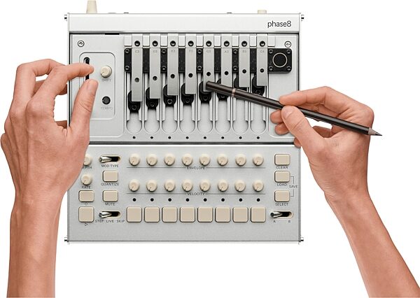 open zoom image for Korg phase8 Acoustic Synthesizer, Limited Launch Edition, includes 3 limited-edition resonators, Action Position Back