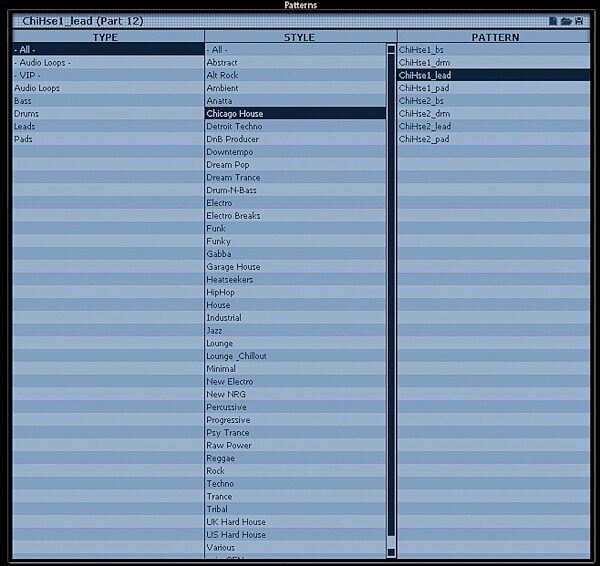 open zoom image for Cakewalk Kinetic Electronic Music Studio Software (Windows), Pattern Browser