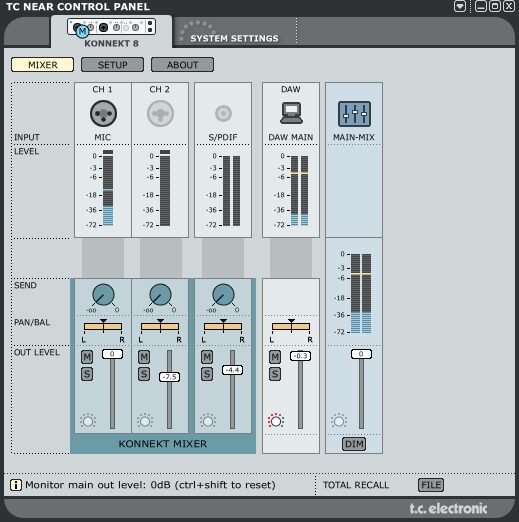 open zoom image for TC Electronic Konnekt 8 FireWire Audio Interface, TC Near Control Panel