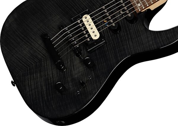 open zoom image for Kramer Striker Figured HSS Electric Guitar, Laurel Fingerboard, Transparent Black, Open Box (Very Good), Action Position Back