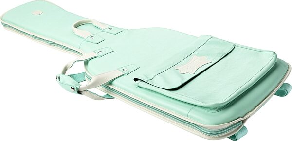 open zoom image for Levy's Chroma Leather Electric Guitar Bag, Aqua Green, Action Position Back