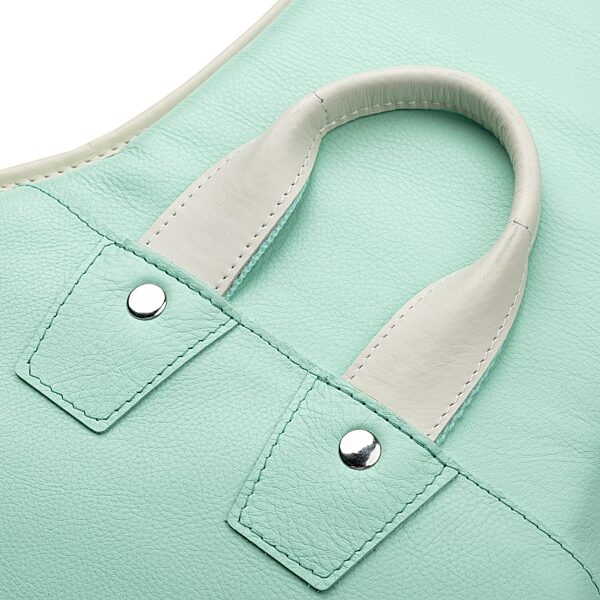 open zoom image for Levy's Chroma Leather Electric Guitar Bag, Aqua Green, Action Position Back
