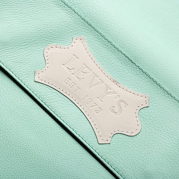 open zoom image for Levy's Chroma Leather Electric Guitar Bag, Aqua Green, Action Position Back