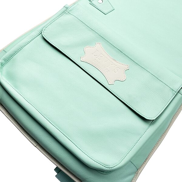 open zoom image for Levy's Chroma Leather Electric Guitar Bag, Aqua Green, Action Position Back