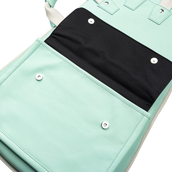 open zoom image for Levy's Chroma Leather Electric Guitar Bag, Aqua Green, Action Position Back