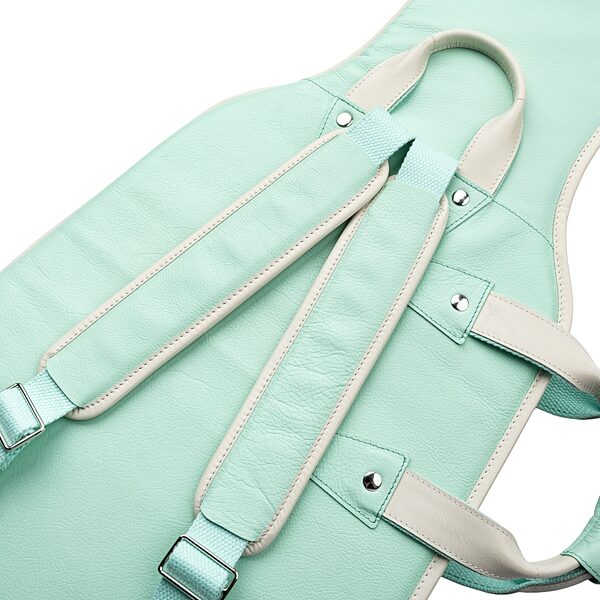 open zoom image for Levy's Chroma Leather Electric Guitar Bag, Aqua Green, Action Position Back