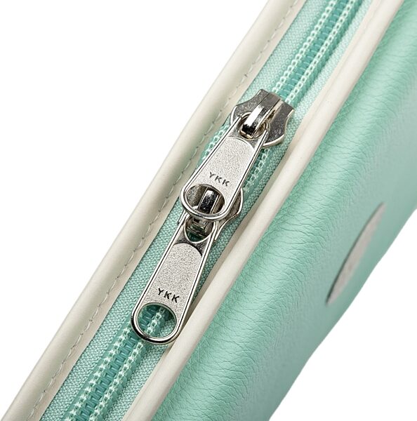 open zoom image for Levy's Chroma Leather Electric Guitar Bag, Aqua Green, Action Position Back