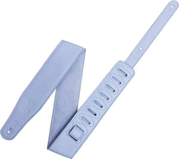 open zoom image for Levy's M26GFP Pastel Leather Guitar Strap, Periwinkle, Action Position Back