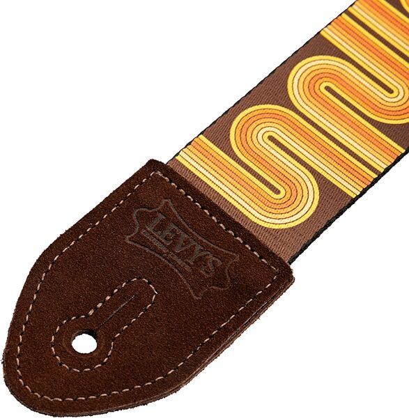 open zoom image for Levy's Mid-Century Modern Guitar Strap, Brown and Orange, Action Position Back
