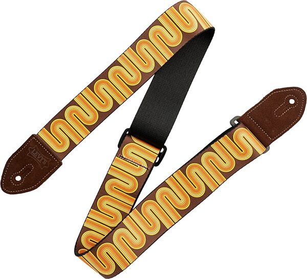 open zoom image for Levy's Mid-Century Modern Guitar Strap, Brown and Orange, Action Position Back