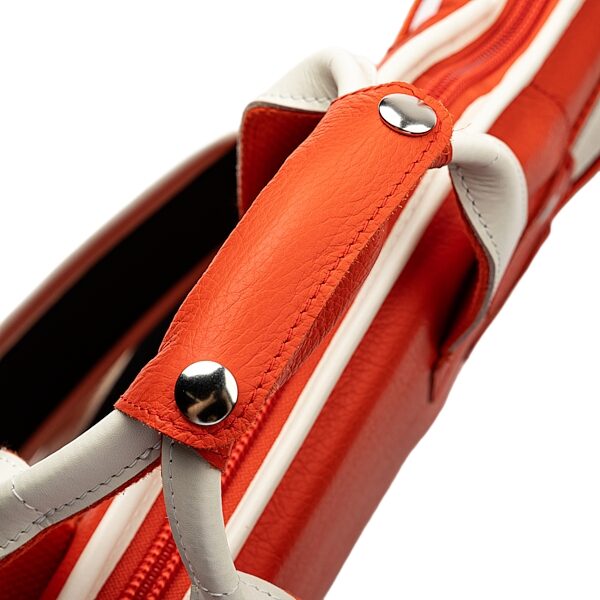 open zoom image for Levy's Chroma Leather Bass Guitar Bag, Party Red, Action Position Back