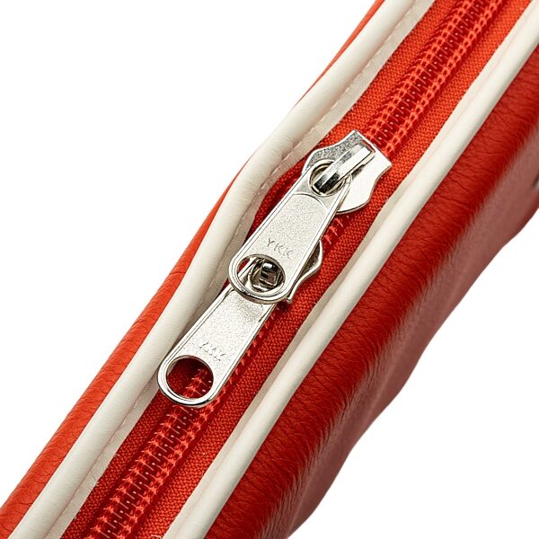 open zoom image for Levy's Chroma Leather Bass Guitar Bag, Party Red, Action Position Back