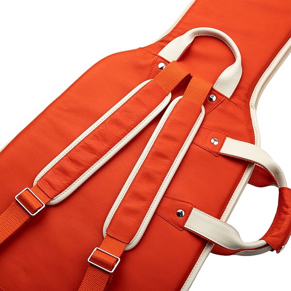 open zoom image for Levy's Chroma Leather Bass Guitar Bag, Party Red, Action Position Back