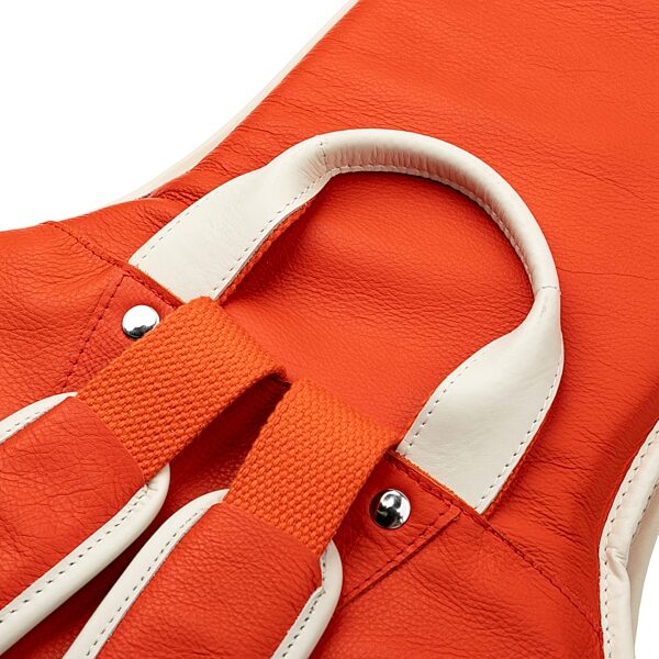 open zoom image for Levy's Chroma Leather Bass Guitar Bag, Party Red, Action Position Back