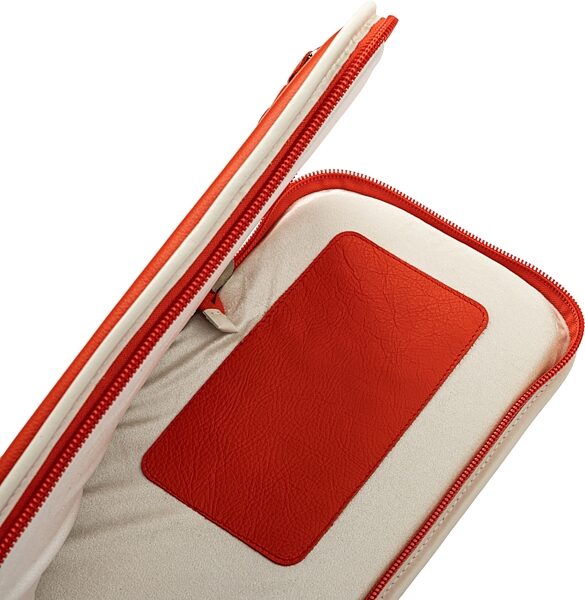 open zoom image for Levy's Chroma Leather Bass Guitar Bag, Party Red, Action Position Back