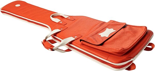 open zoom image for Levy's Chroma Leather Bass Guitar Bag, Party Red, Action Position Back