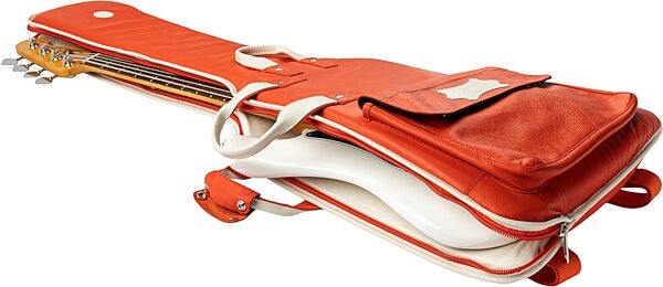 open zoom image for Levy's Chroma Leather Bass Guitar Bag, Party Red, Action Position Back