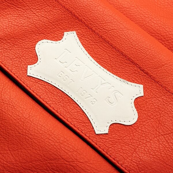 open zoom image for Levy's Chroma Leather Bass Guitar Bag, Party Red, Action Position Back