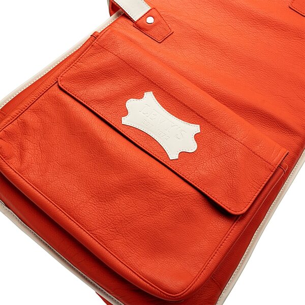 open zoom image for Levy's Chroma Leather Bass Guitar Bag, Party Red, Action Position Back
