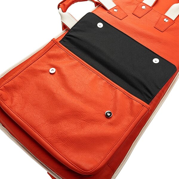 open zoom image for Levy's Chroma Leather Bass Guitar Bag, Party Red, Action Position Back
