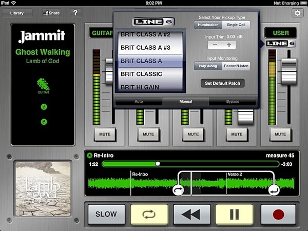 open zoom image for Line 6 Mobile In iOS Audio Interface for iPhone and iPad, Jammit Screenshot Pickup Selection