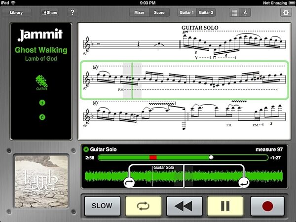 open zoom image for Line 6 Mobile In iOS Audio Interface for iPhone and iPad, Jammit Screenshot Notation View
