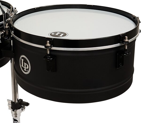 open zoom image for Latin Percussion City Series 256NY Steel Timbales, Black, Action Position Back