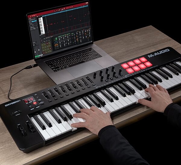 open zoom image for M-Audio Oxygen 61 MKV USB MIDI Controller, 61-Key, New, Action Position Back