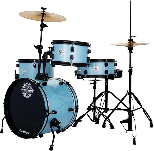 open zoom image for Ludwig LC178 Pocket Complete 4-Piece Drum Shell Kit, Crystal Blue Sparkle, Action Position Back