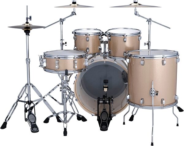 open zoom image for Ludwig LE522 Evolution Complete Drum Set, 5-Piece, Prosecco Sparkle, Bundle with Hardware and Cymbals, Action Position Back