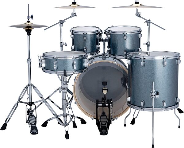 open zoom image for Ludwig LE522 Evolution Complete Drum Set, 5-Piece, Atlantic Sparkle, Bundle with Hardware and Cymbals, Action Position Back