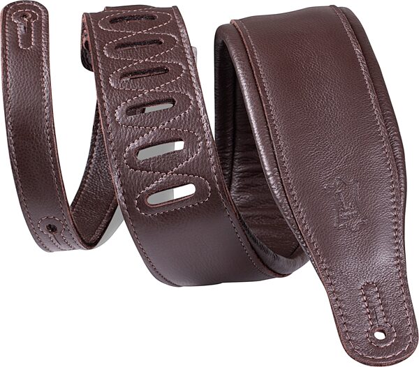 open zoom image for Levy's M26GP Garment Leather Guitar Strap, Dark Brown/Dark Brown, Action Position Back
