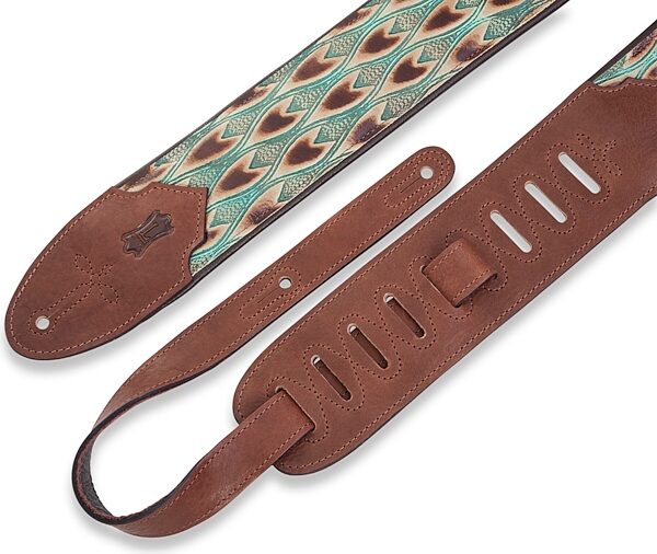 open zoom image for Levy's 3" Wide Embossed Leather Guitar Strap, Arrowhead Turquoise, M4WP-004, Detail Side