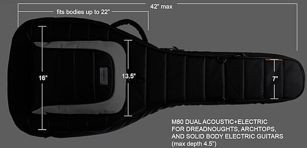 open zoom image for Mono Classic Dual Acoustic-Electric Guitar Case, Black, Dimensions and Fitting