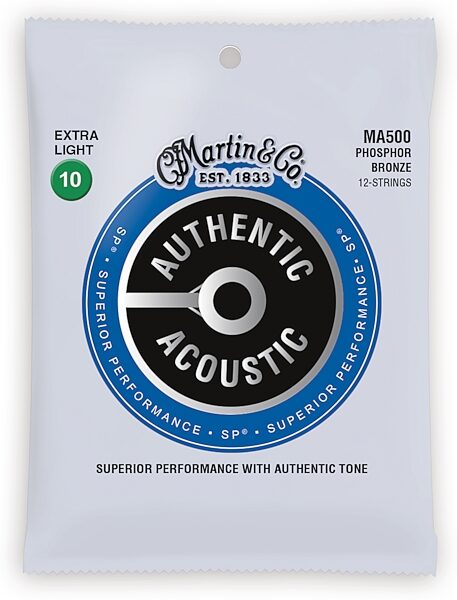 open zoom image for Martin Authentic SP Phosphor Bronze 12-String Acoustic Guitar Strings, Extra Light, MA500, Action Position Back