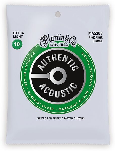 open zoom image for Martin Authentic Marquis Silked Phosphor Bronze Acoustic Guitar Strings, Extra Light, MA530S, Action Position Back