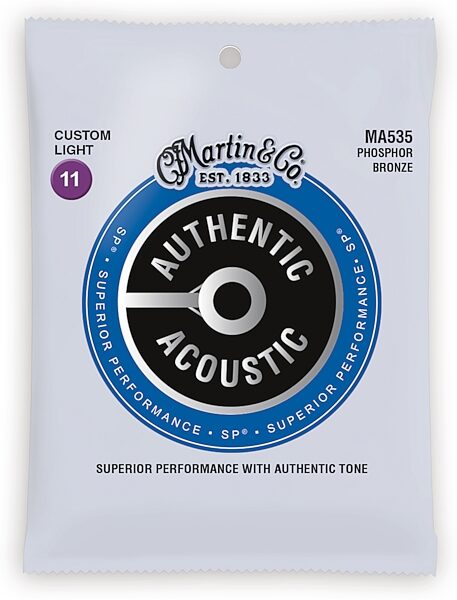open zoom image for Martin Authentic SP Phosphor Bronze Acoustic Guitar Strings, Custom Light, MA535, Action Position Back