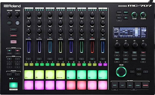 open zoom image for Roland MC-707 Groovebox Music Production Workstation, Open Box (Good), Action Position Back