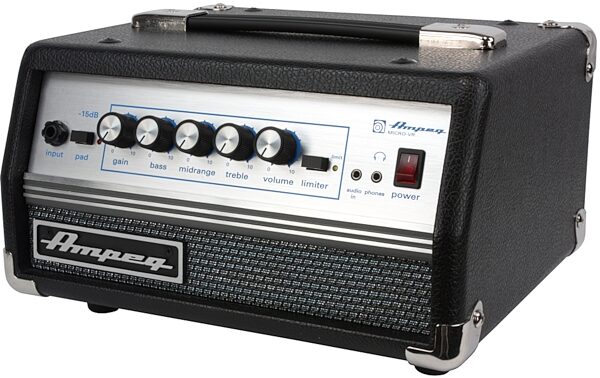open zoom image for Ampeg MICRO-VR Bass Amplifier Head (200 Watts), Black, Right Angle