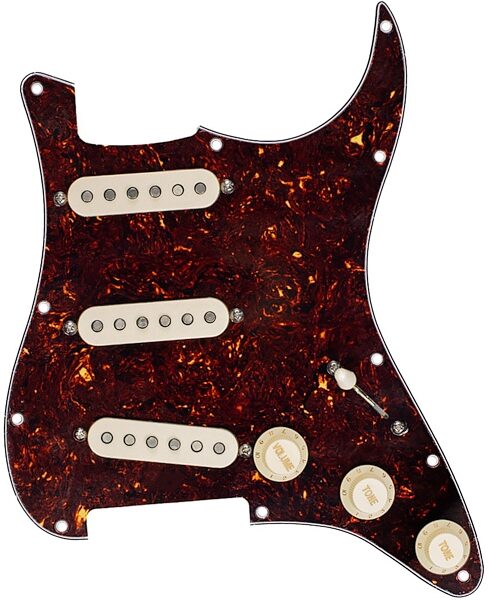open zoom image for Mojotone Crandellcaster 62 Stratocaster Pickguard, Tortoise, Action Position Back