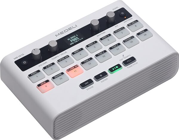 open zoom image for Medeli MR101S Portable Drum Machine, White, Action Position Back