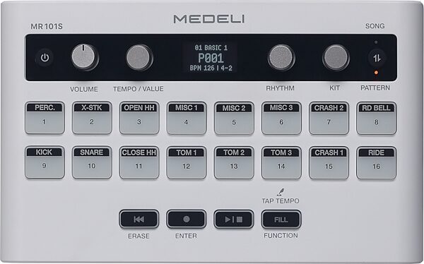 open zoom image for Medeli MR101S Portable Drum Machine, White, Main