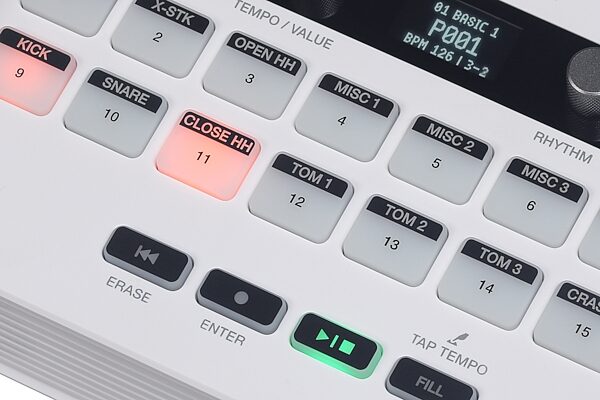 open zoom image for Medeli MR101S Portable Drum Machine, White, Action Position Back