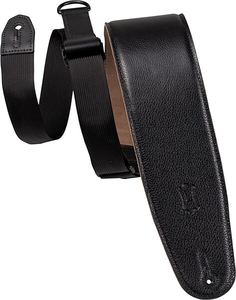 open zoom image for Levy's 3.5" Right Height Guitar/Bass Strap, Black and Tan, MRH4GF-BLK, Action Position Back