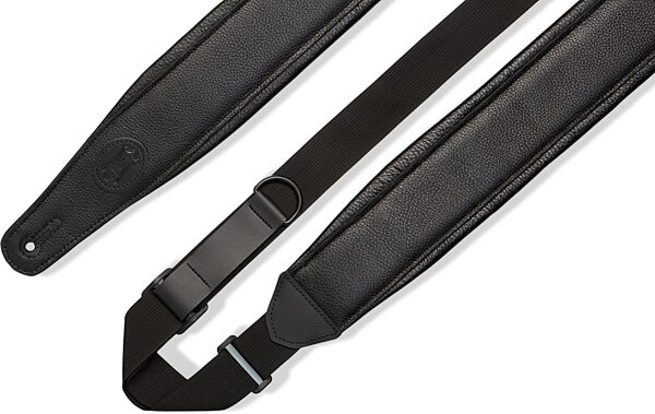 open zoom image for Levy's 3.5" Right Height Padded Leather Guitar/Bass Strap, Black on Black, MRHGP-BLK, Detail Side