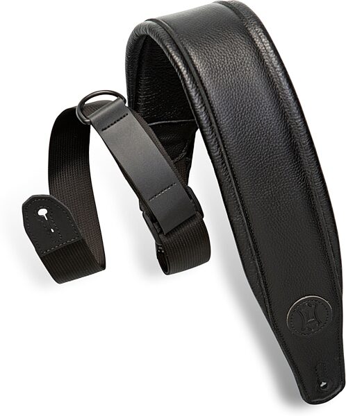 open zoom image for Levy's 3.5" Right Height Padded Leather Guitar/Bass Strap, Black on Black, MRHGP-BLK, Main