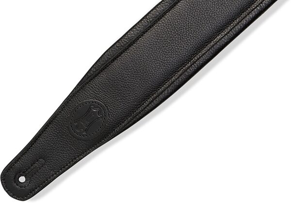 open zoom image for Levy's 3.5" Right Height Padded Leather Guitar/Bass Strap, Black on Black, MRHGP-BLK, Detail Side