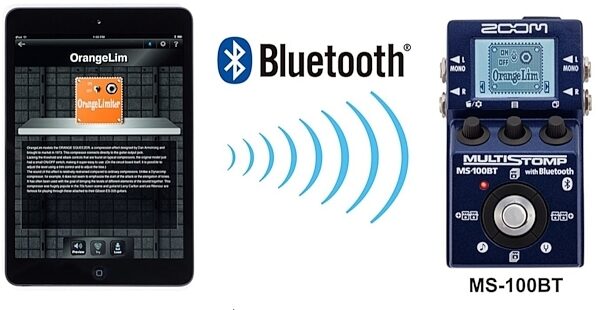 open zoom image for Zoom MS-100BT MultiStomp Guitar Pedal with Bluetooth, In Use with iPad
