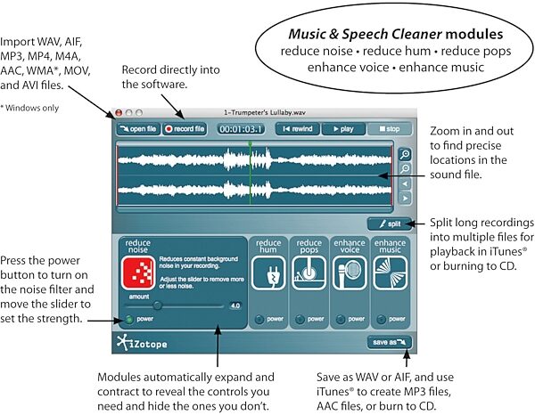open zoom image for iZotope Music & Speech Cleaner Software (Mac and Windows), Details