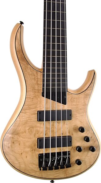 open zoom image for MTD Kingston Z5 Fretless Electric Bass, 5-String (with Ebony Fingerboard), Natural Burl, Action Position Back